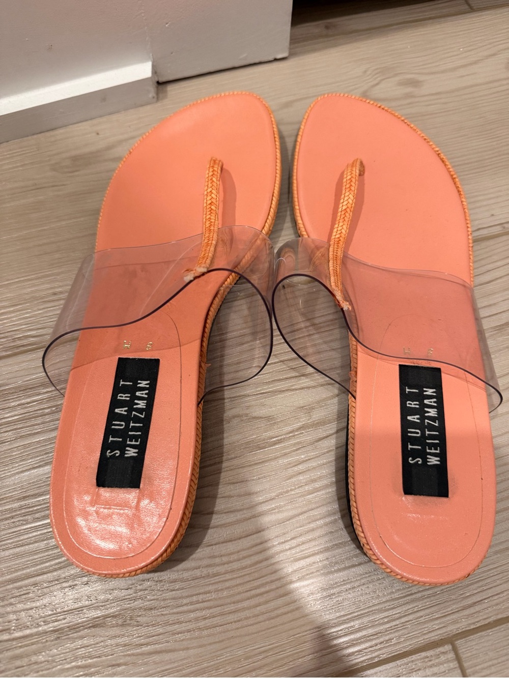 Stuart Weitzman Coral Slide Sandals with Clear Strap